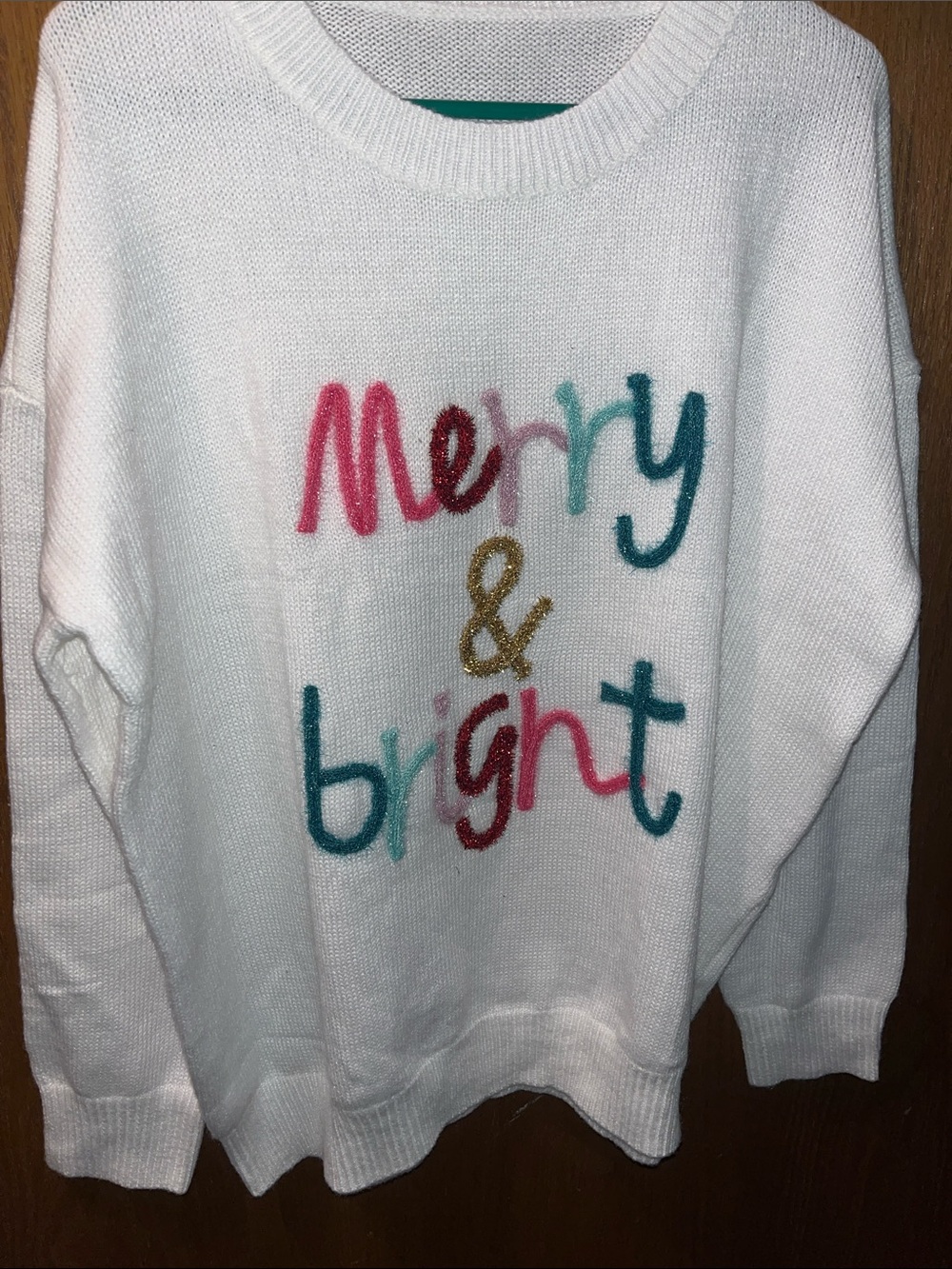 White "Merry & Bright" Women's Holiday Sweater NWOT